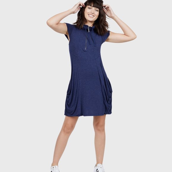 Kensie Dresses & Skirts - Kensie Women's Navy Blue Drapey French-Terry Knit Quarter Zip Short-Sleeve Dress